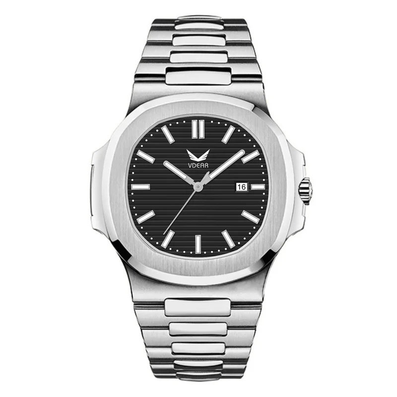 Trendy Classic Quartz 50meters Waterproof Luminous Textured Dial Custom Black Watch Without Logo Wrist Watches Men
