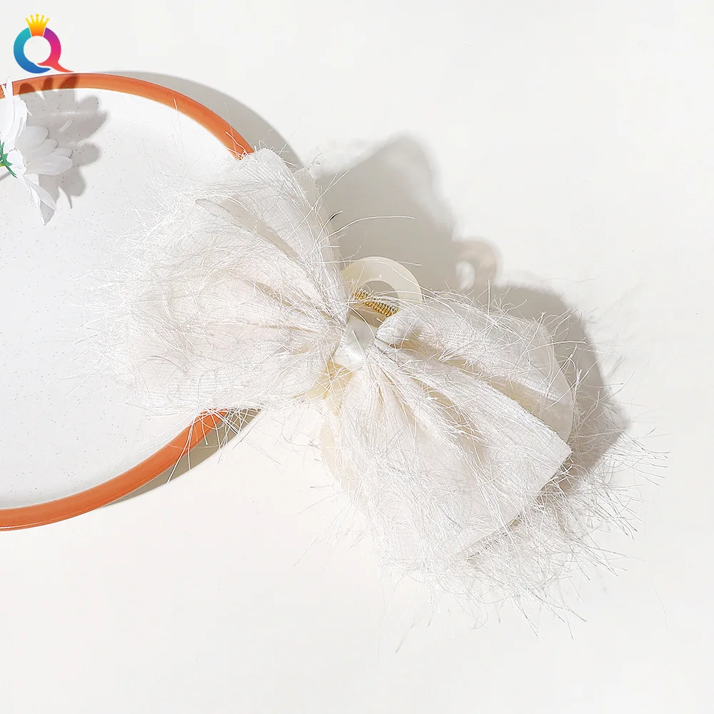 QIYUE Fabric Chiffon Bow Hair Clip Back Head Plate High-end Large Clip Hair Accessories