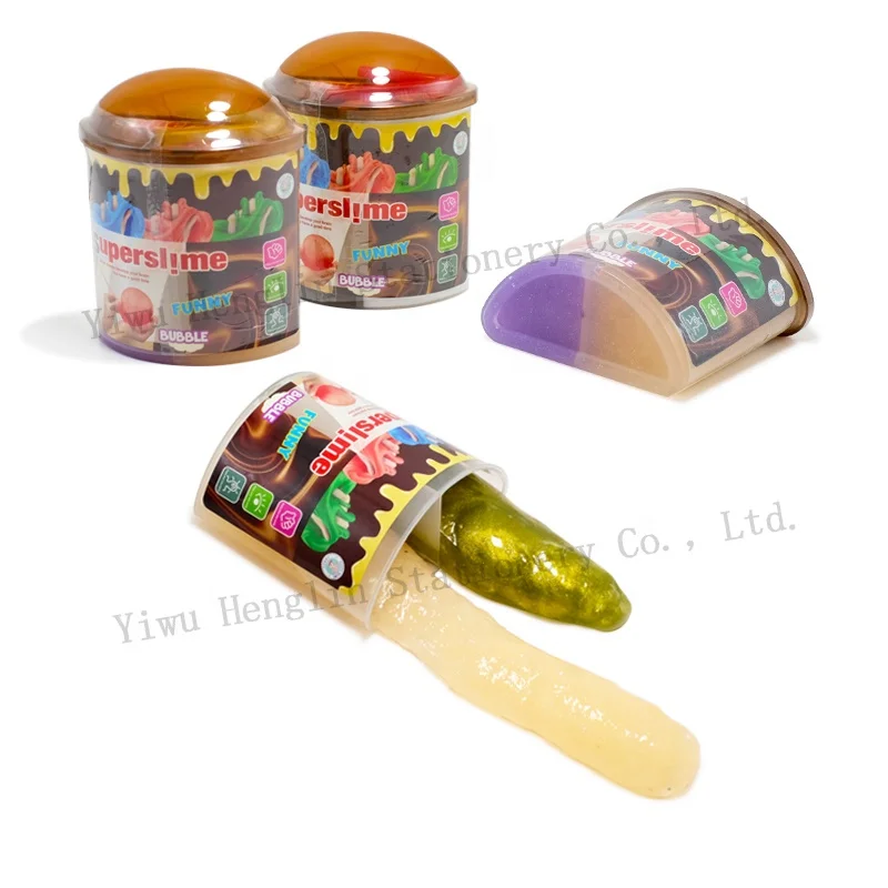 Popular kids DIY ECO-friendly blow bubble noisy putty kit chocolate shape 2 colors packed stress relief crystal slime putty