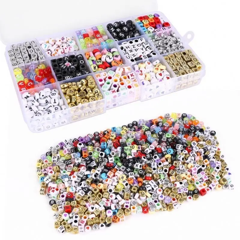 Wholesale quality  Mixed Cube Charms Acrylic Alphabet Letters Beads Set for DIY Bracelets
