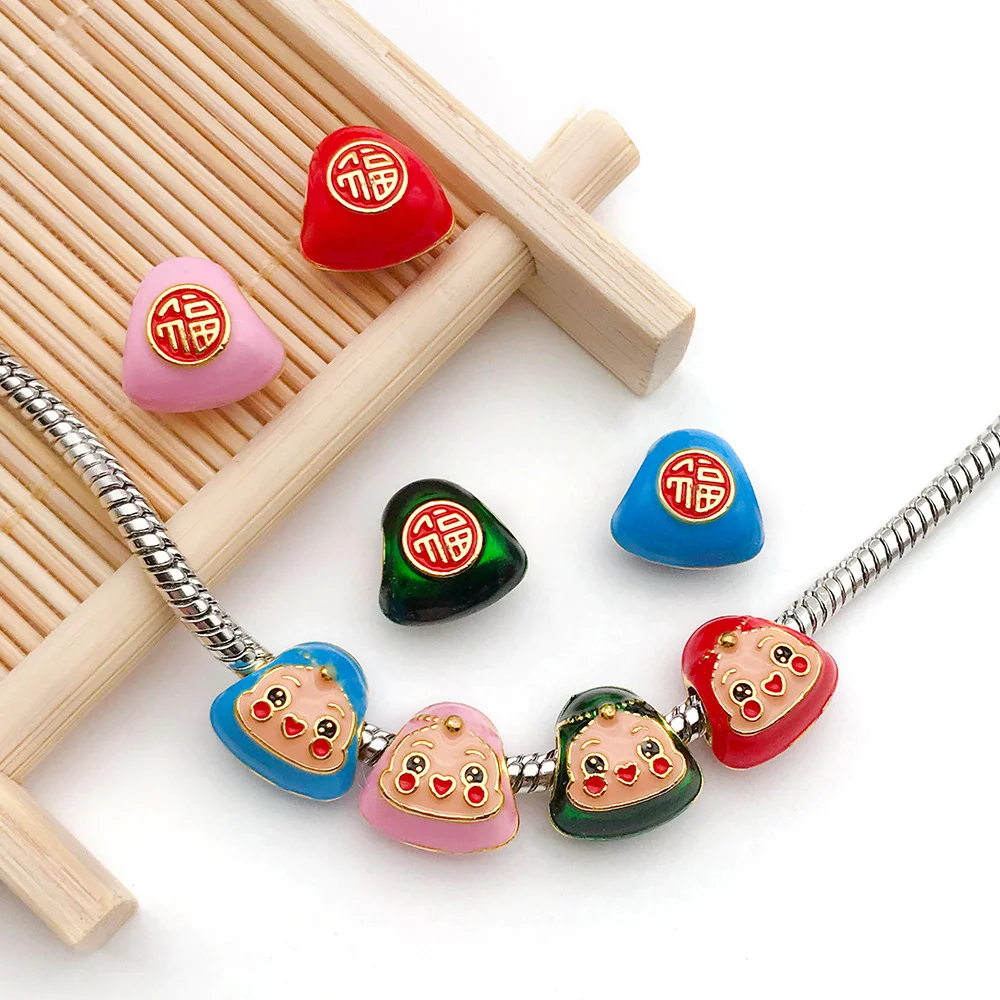 Drop Oil Cartoon Cute Dragon Boat Festival Smiley Zongzi Alloy Large Hole Beads Bracelet Diy Accessory