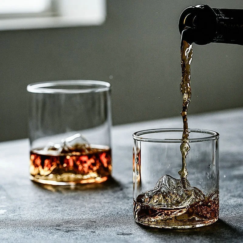 Wholesale price 175ml inside mountain unique wine and whisky glasses rotating whisky glass logo customised glass cup for whisky