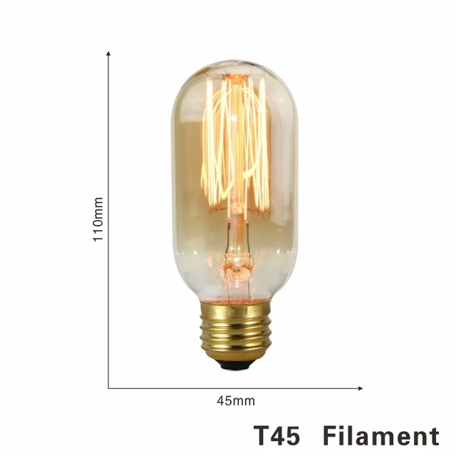 Прозрачный Янтарный T45 e26 e27 60 Вт лампочка накаливания edison