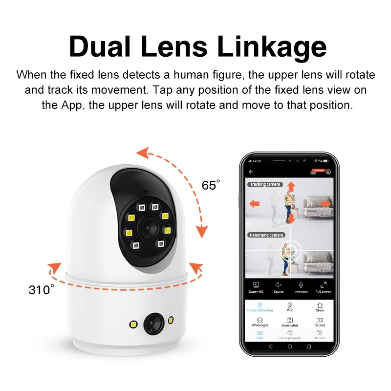 Best Sales Indoor Full Color PT Camera Wifi Dual Lens 2MP CMOS Sensor Home Security Camera 2.4G Wifi Two Way Voice Alarm Camera