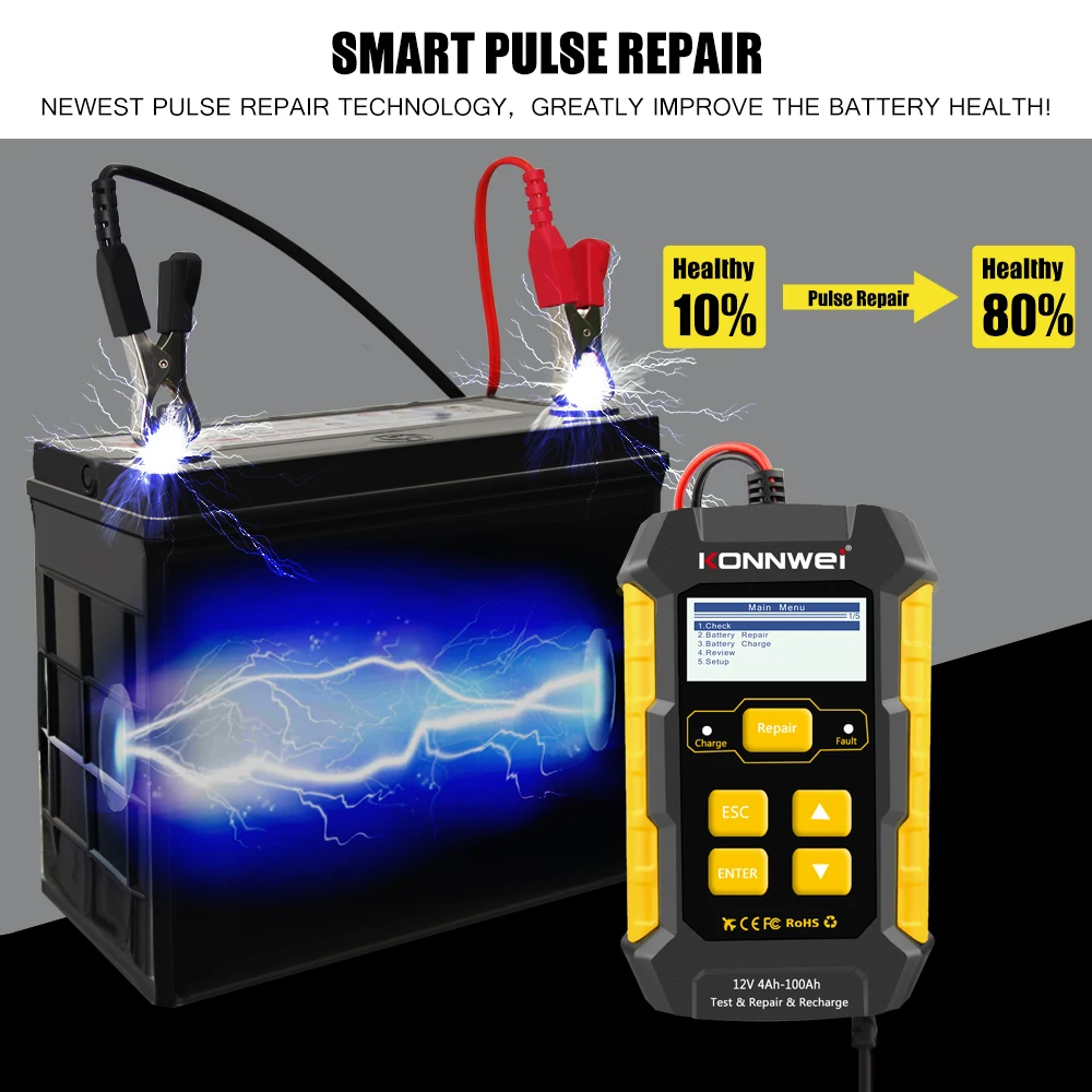 Горячая Распродажа KONNWEI KW510 перезаряжаемые 8 Stage 12V 5A батарея зарядное устройство для автомобиля мотоцикла