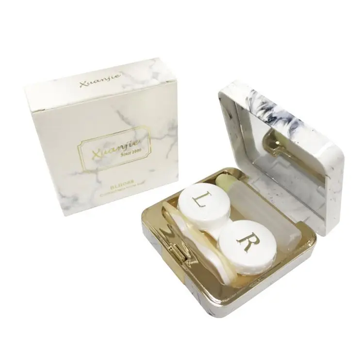
Fancy portable eco-friendly case contact lenses container travel contact lens dual case box Marble Stripe Convenient Unisex 