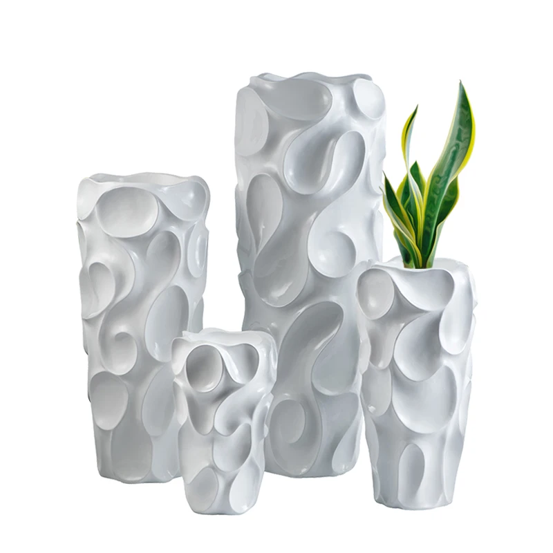 Factory Custom Flower Pots Planters Tall White Clay Fiberglass Floor Modern Vases Decor