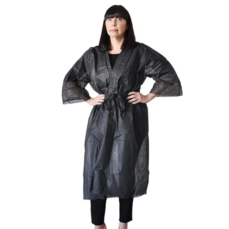 Disposable Nonwoven Kimonos Spa Wear Gown Hairdressing Salon Gown White Black Bathrobe PP Kimono Robe Uniform Client Spa Smocks