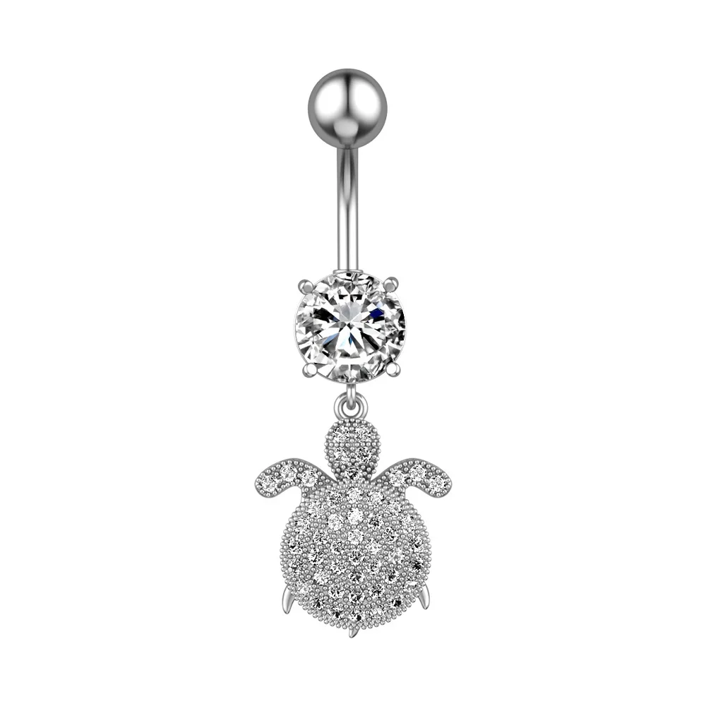 NUORO Fashion  Sexy Turtle Belly Button Ring Stainless Steel Belly Navel Rings CZ Inlaid Diamond Tortoise Body Piercing Jewelry