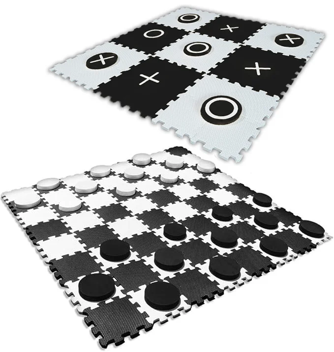 2 in 1 Reversible Giant Checkers and Tic Tac Toe Game 4ft x 4ft 100% High Density EVA Foam Mat Extra Large Jumbo Checkerboard