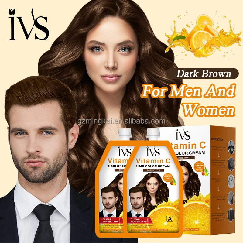 IVS OEM Dark Brown Natural Black Apple 5 Minutes Hair Dye Fast Black Hair Shampoo No Dark Skin Orange Vitamin C Hair Color Cream