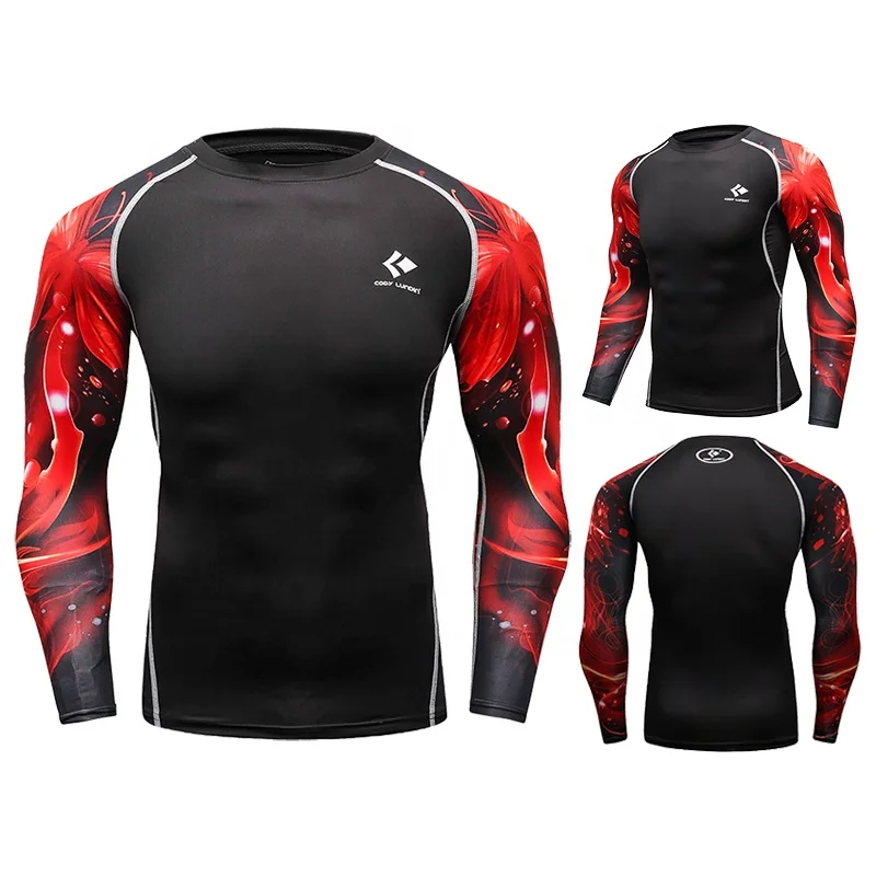 Sublimation polyester sports wear t shirts custom logo printed mma bjj rash guard