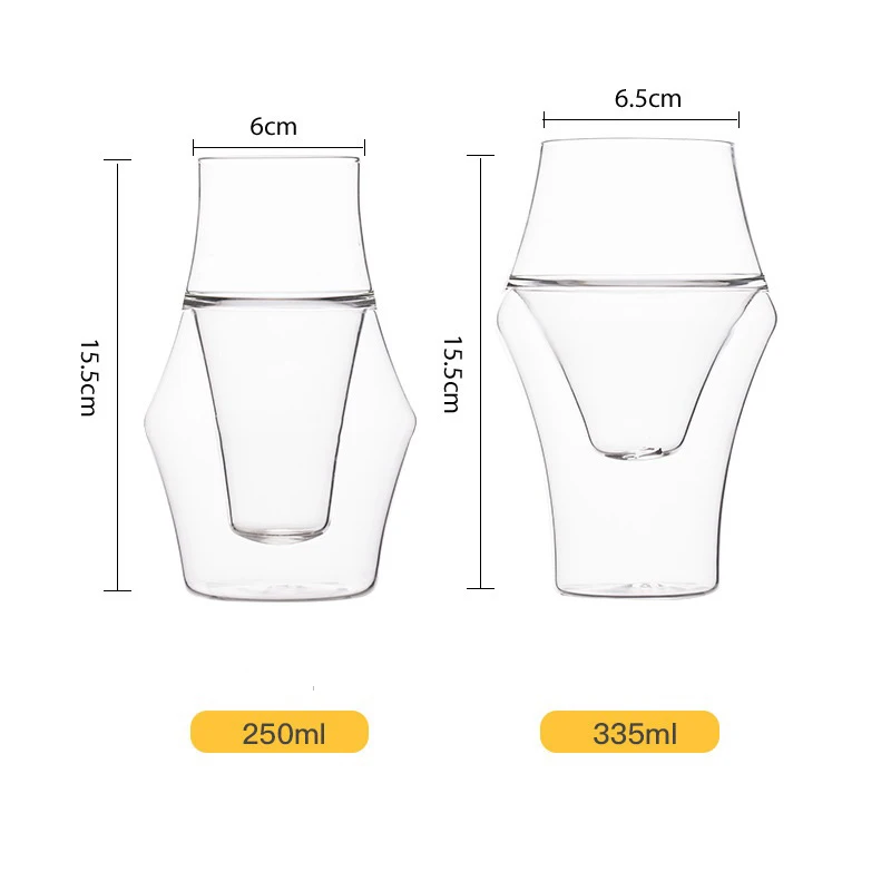 Oem 250ml 335ml high borosilicate transparent double wall glass water cup