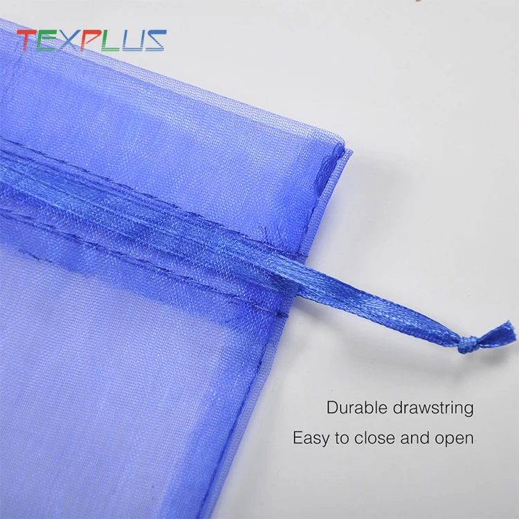 2022 hot popular blue 4x5  100% polyester  organza sugar  bags  drawing string bags