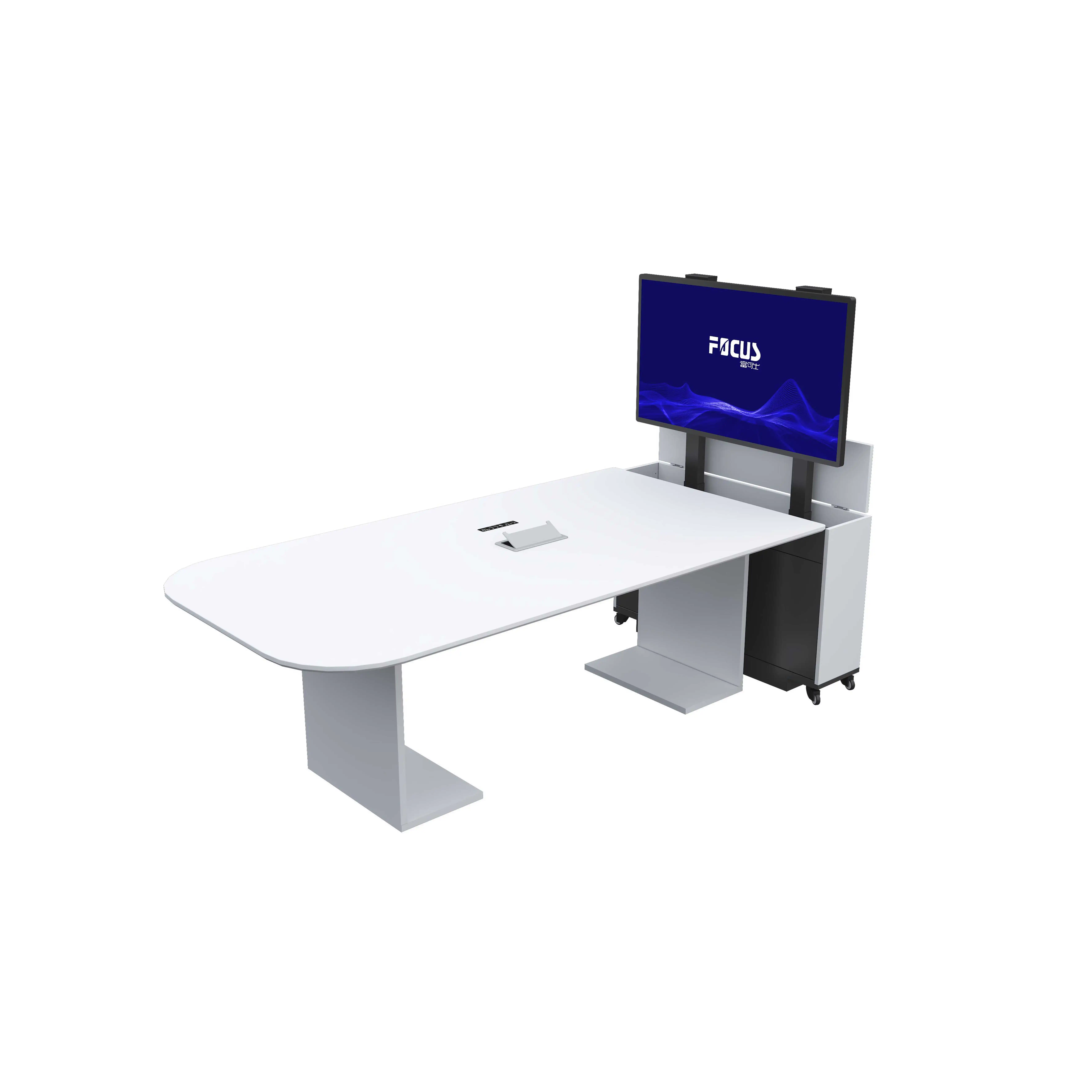 School suppliers smart classroom furniture interactive student table with 55 inch hidden lifting monitor for group discussion