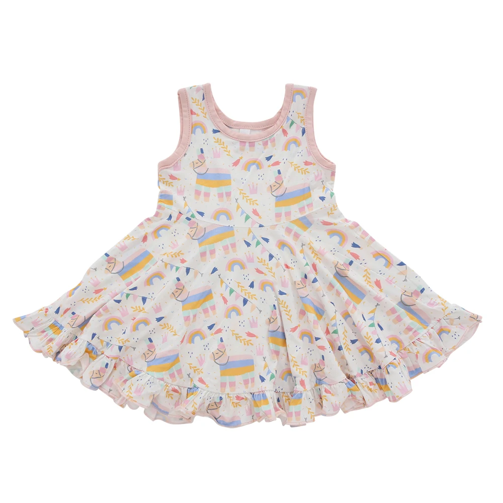 Hot Sales New Design Custom Print Baby Clothes Soft Kids Dress Lovely Bamboo BabyGrils Dress