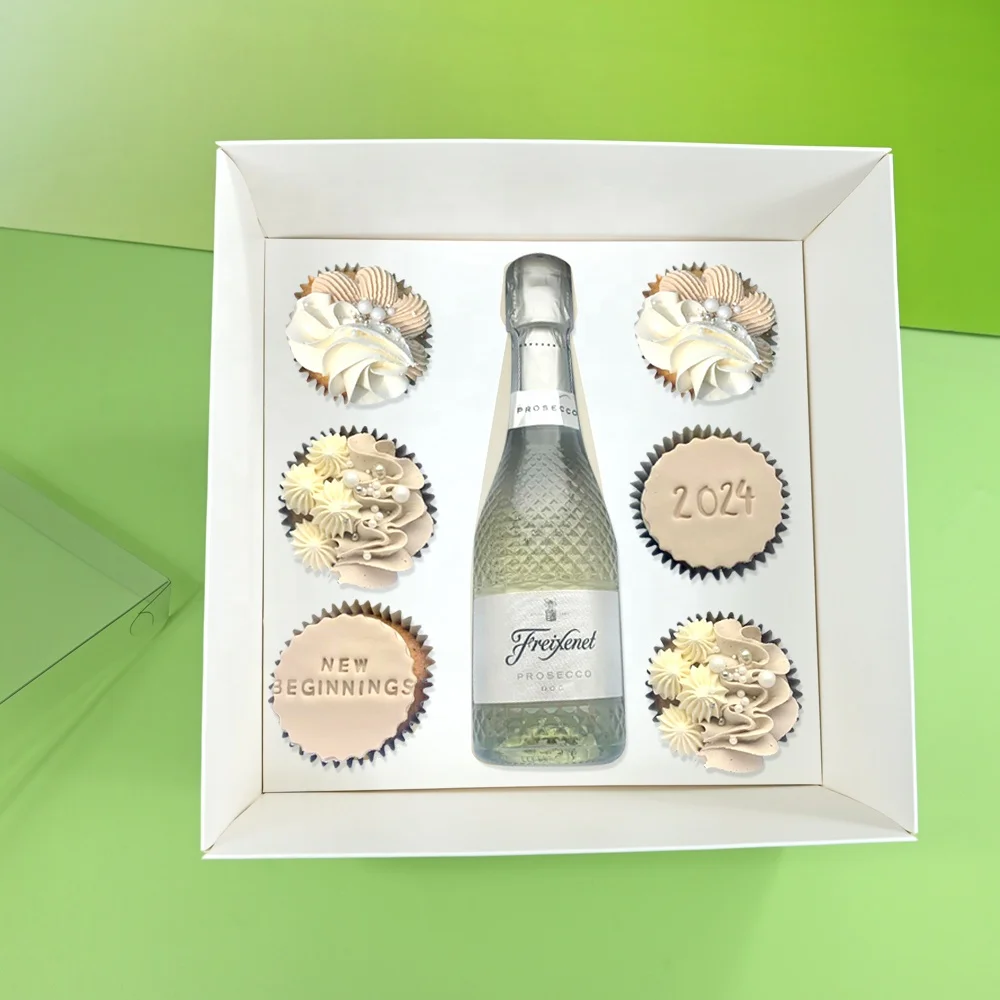 XJH Clear Bento Cupcake Box with Wine Bottle Clear Bento Cake Box with 6 Cupcake Insert Bento Plus 6 Cupcake Box