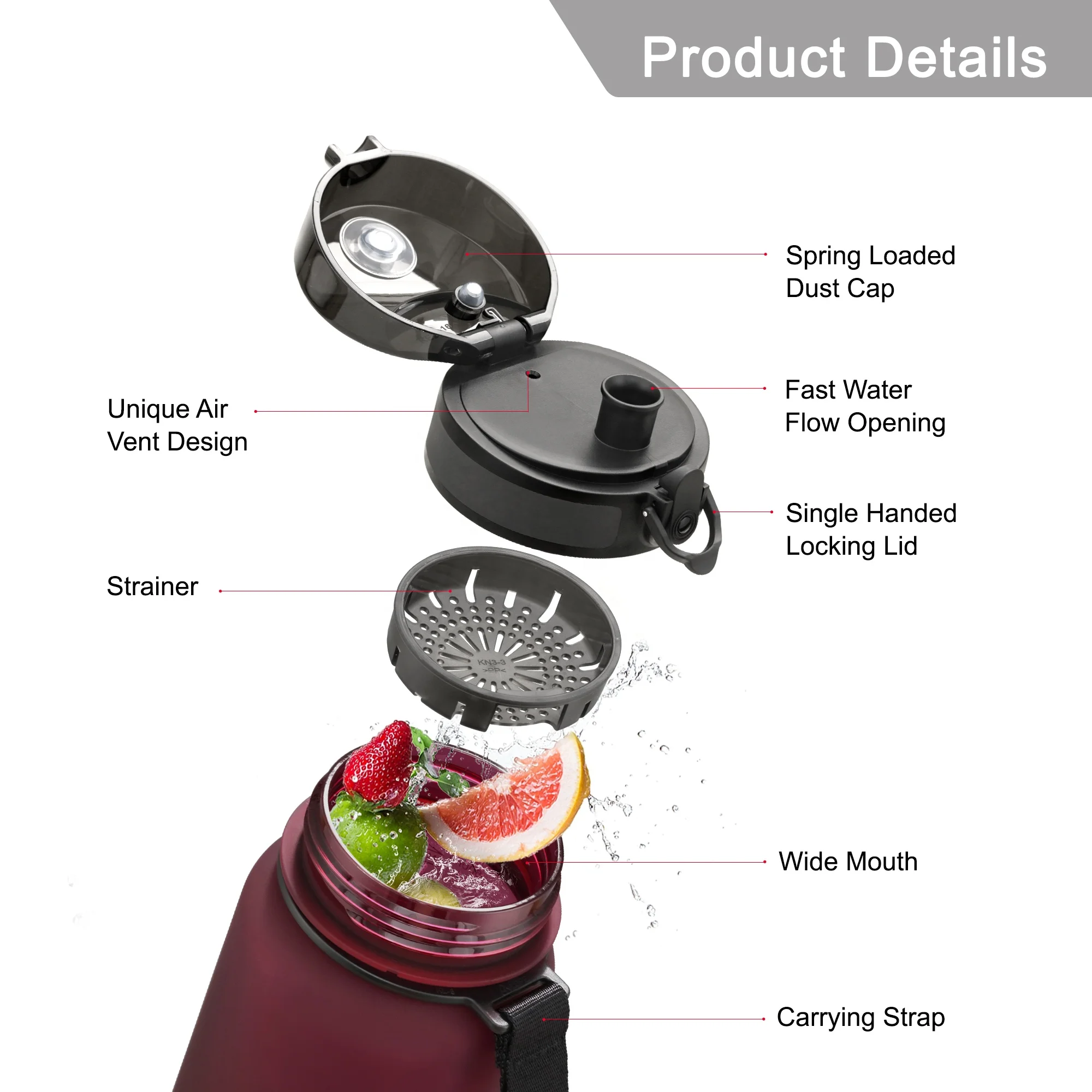 Hot Sale UZSPACE 32oz 1liter Tritan BPA Free Bicycle Plastic Drinking Frosted Colorful Nice  Water Bottle With 1-Click Open Lid