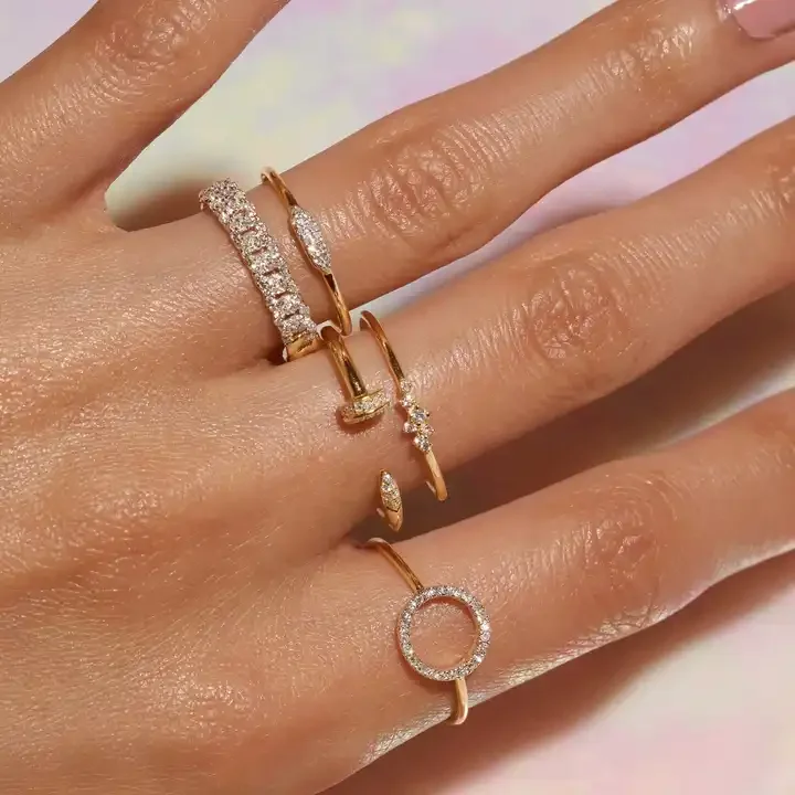 LOZRUNVE DUBAI Jewelry 925 Sterling Silver Adjustable Pave Open Nailed Ring Women