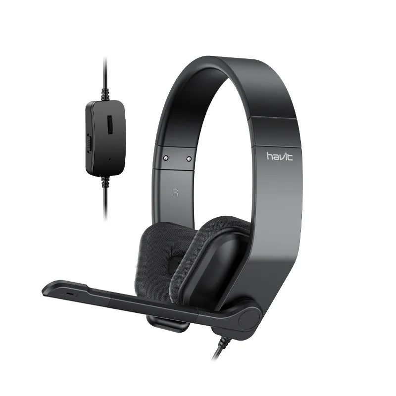 Havit H215d Office Call Center Headset 3.5mm USB Headset With Volume Control Microphone for Business Center Monitoring Headset