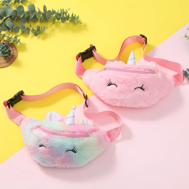 2022 Newest Cartoon Unicorn Plush Waist Bag Girls Soft Cartoon Bags For Children