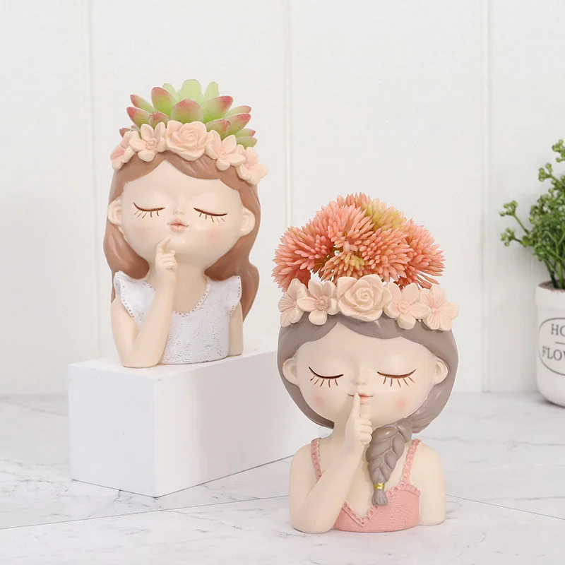 Home desktop Gardening landscape succulent resin creative flower pot Cute girl potted flower pot