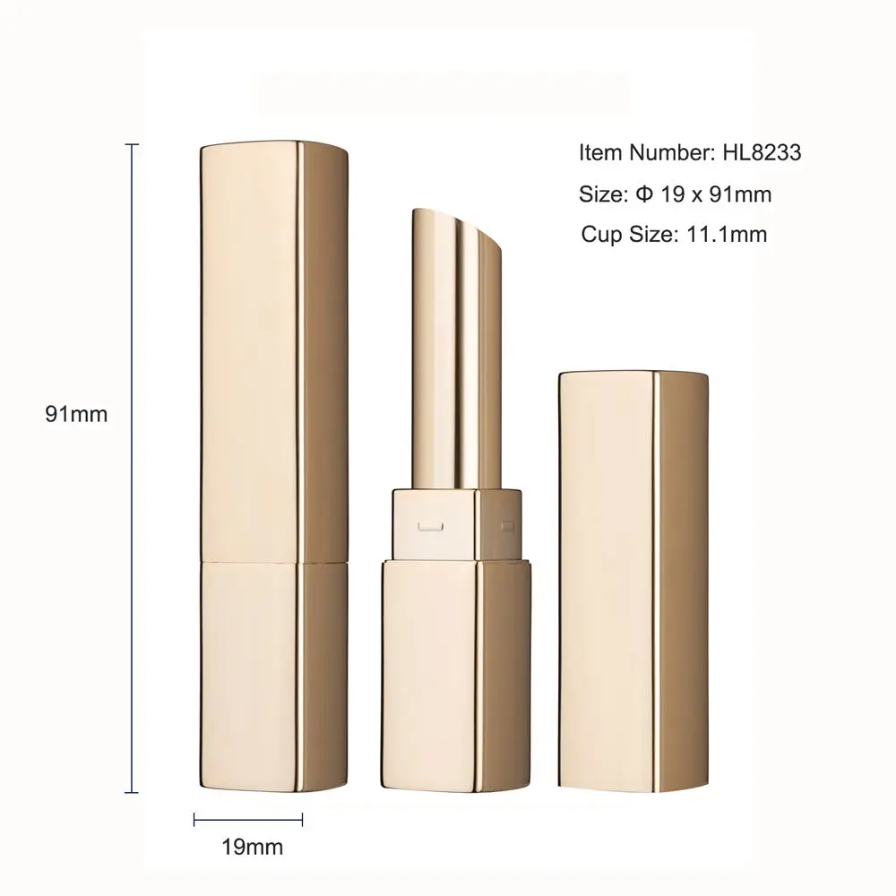 HUIHO High End 11.1mm Gold Square Flat top Empty Packaging Tube Cosmetic Custom Logo Aluminum OEM Customized lipstick