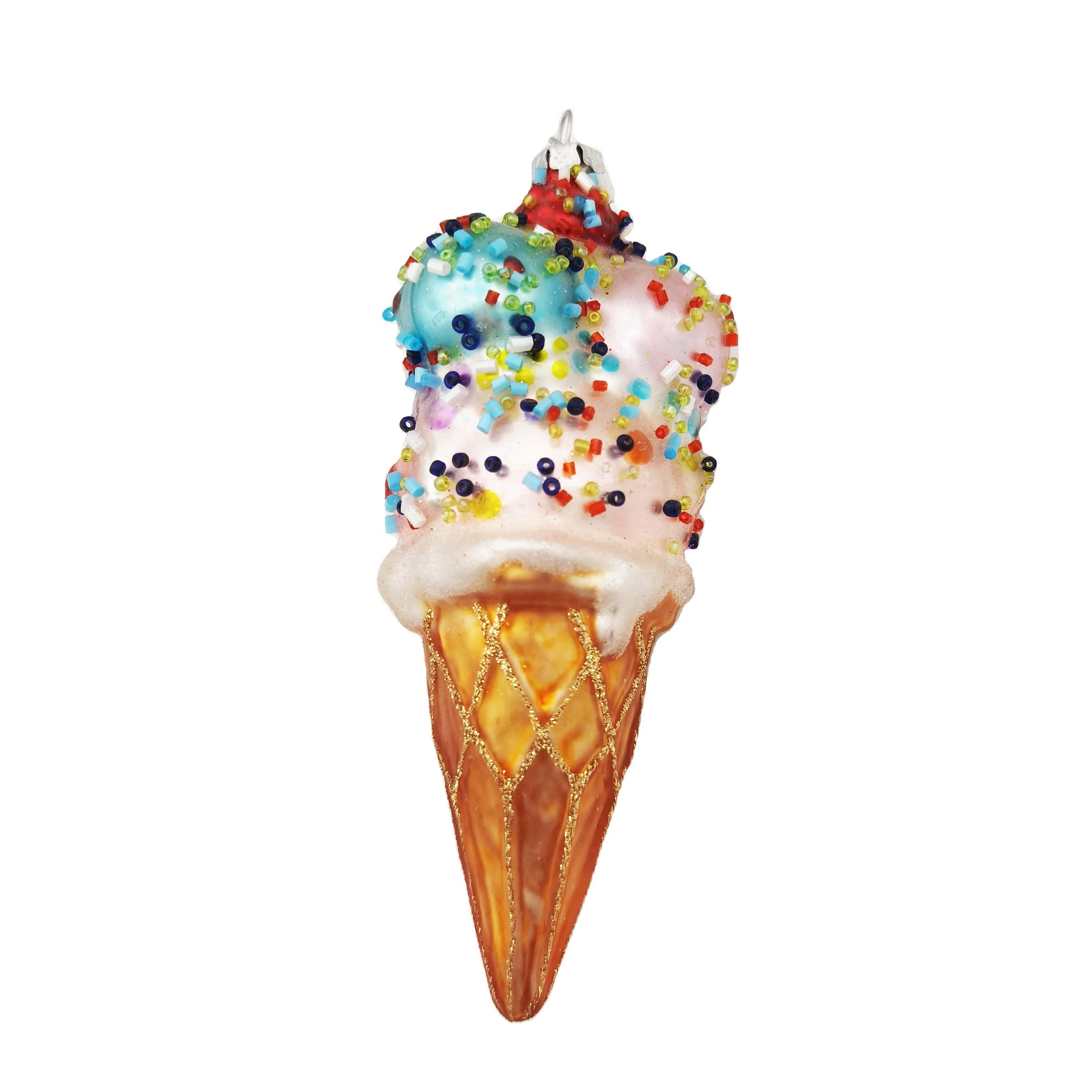 Custom Pink Ice Cream Cone Christmas Ornaments Ice Cream Cone With Sprinkles Food Glass Christmas Ornament