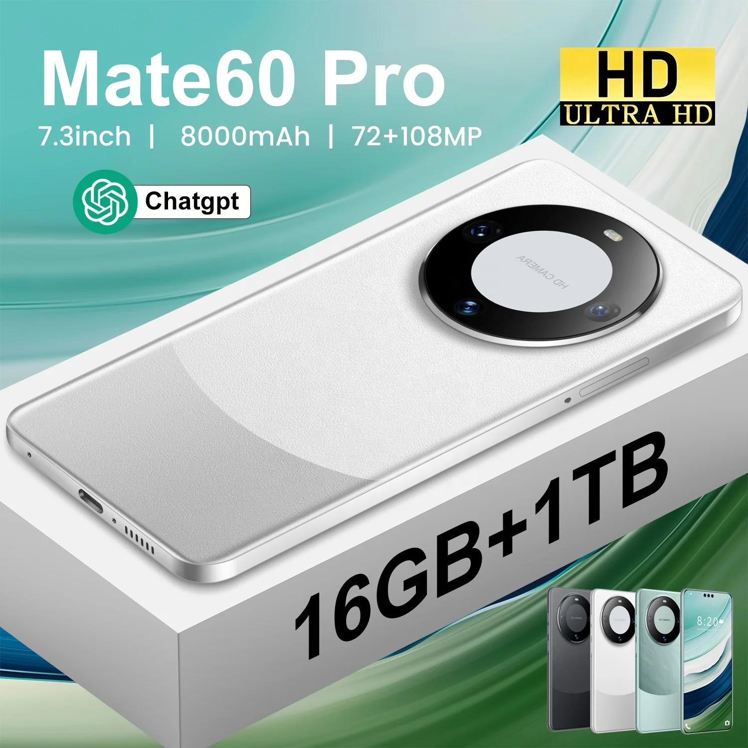 New original Mate60Pro 5G smartphone 16GB 1TB Snapdragon 8 10 core  Dual SIM Cellphone Mobile Phone 7.3 inches Android 13 phone