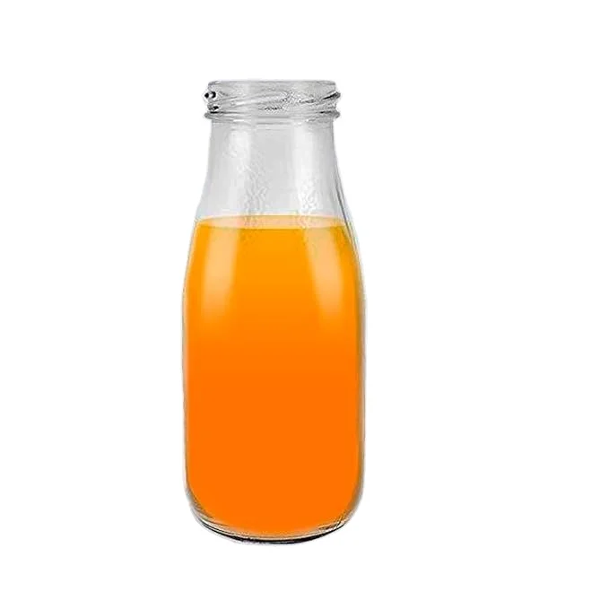 10 oz glass milk jug with reusable red and white straws and airtight metal lid