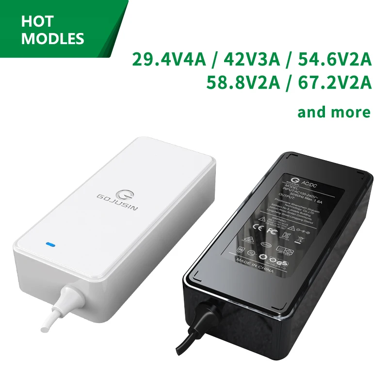 Gojusin 4.2V 8.4V 12.6V 16.8V 25.2V 29.4V 42V 54.6V 58.8V 67.2V 84V 1A 1.5A 2A Lithium battery charger For Motorcycle Scooter