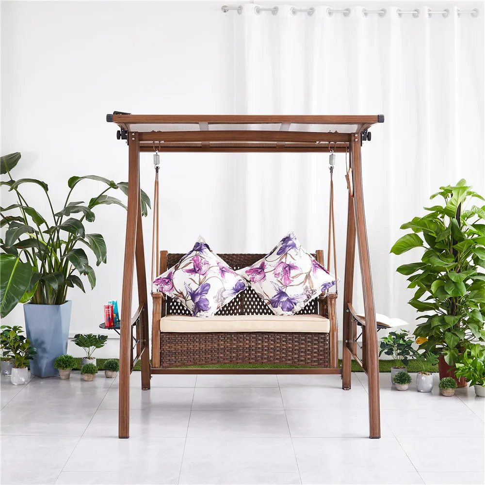 Garden Outdoor swing Chair 3 seats Hanging swing Chair Rattan woven seat