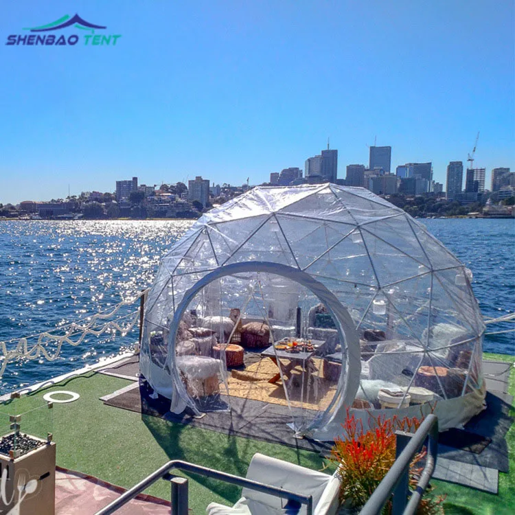 Big Heated Eco Hotel  Prefab Transparent geodesic Dome tent  For Trade Show Event Ceremony