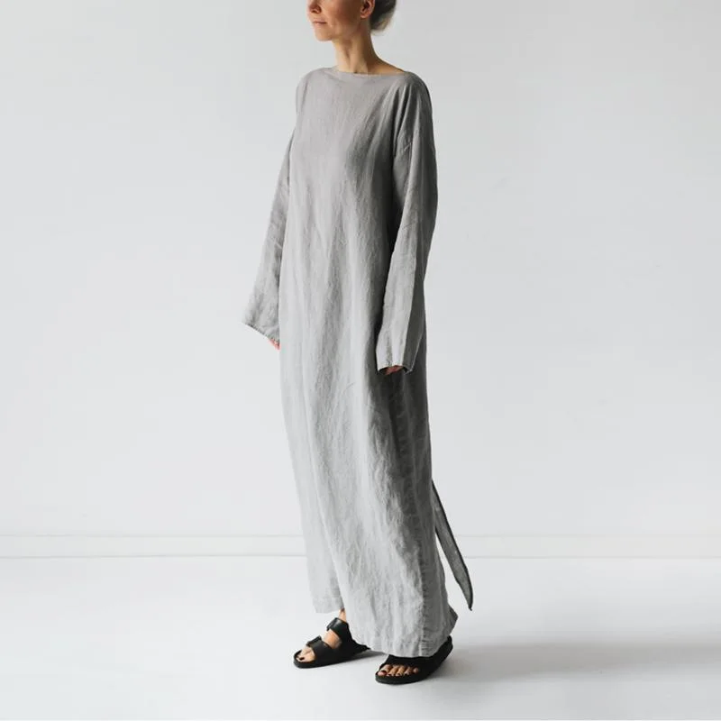 Cotton Linen Belt Long Sleeves Maxi Dubai Turkey Kaftan Islamic Clothing Abaya Muslim Dresses For Women