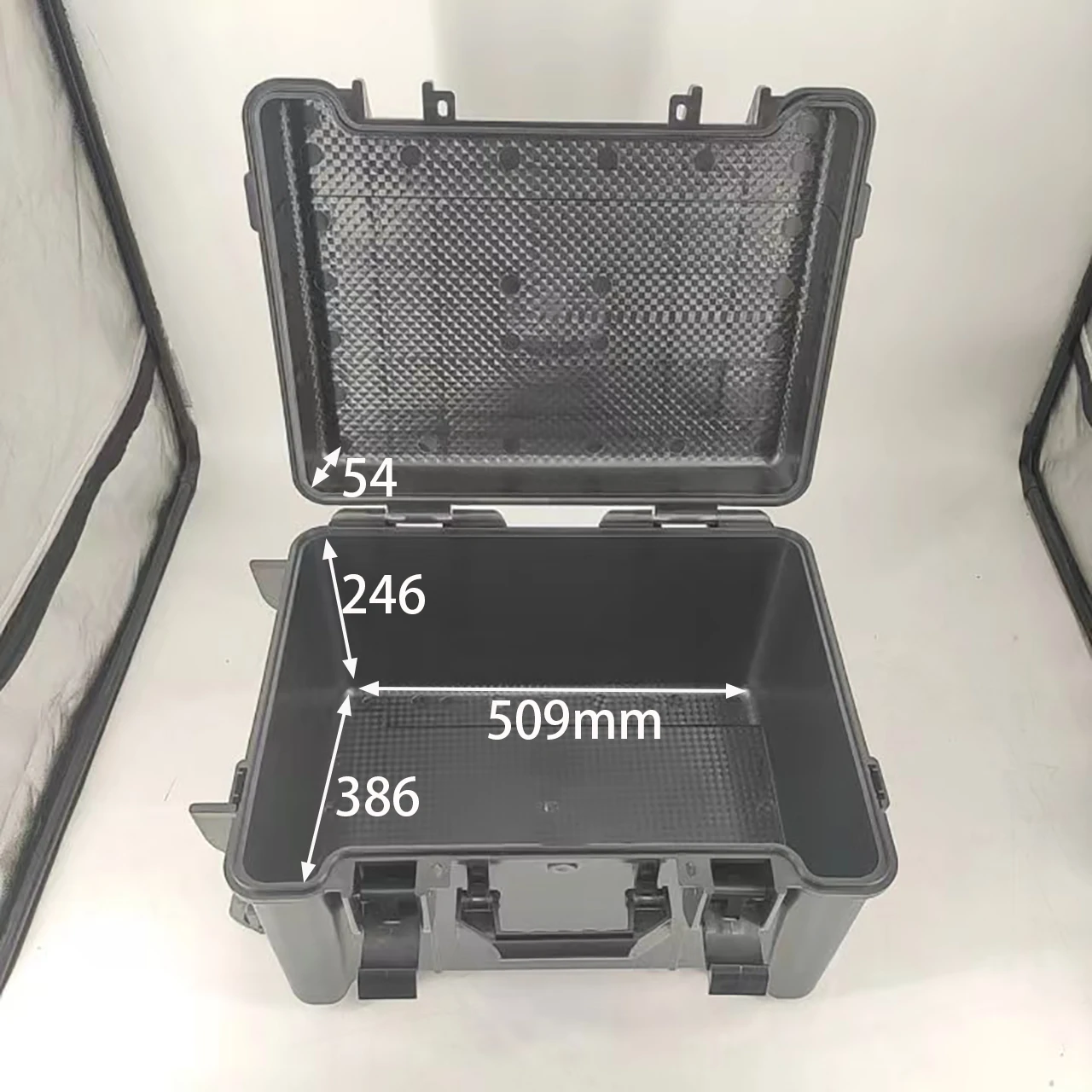 DPC126-3 Large-scale high quality hard Plastic IP67 Waterproof equipment storage carrying Case with tie rods and wheels