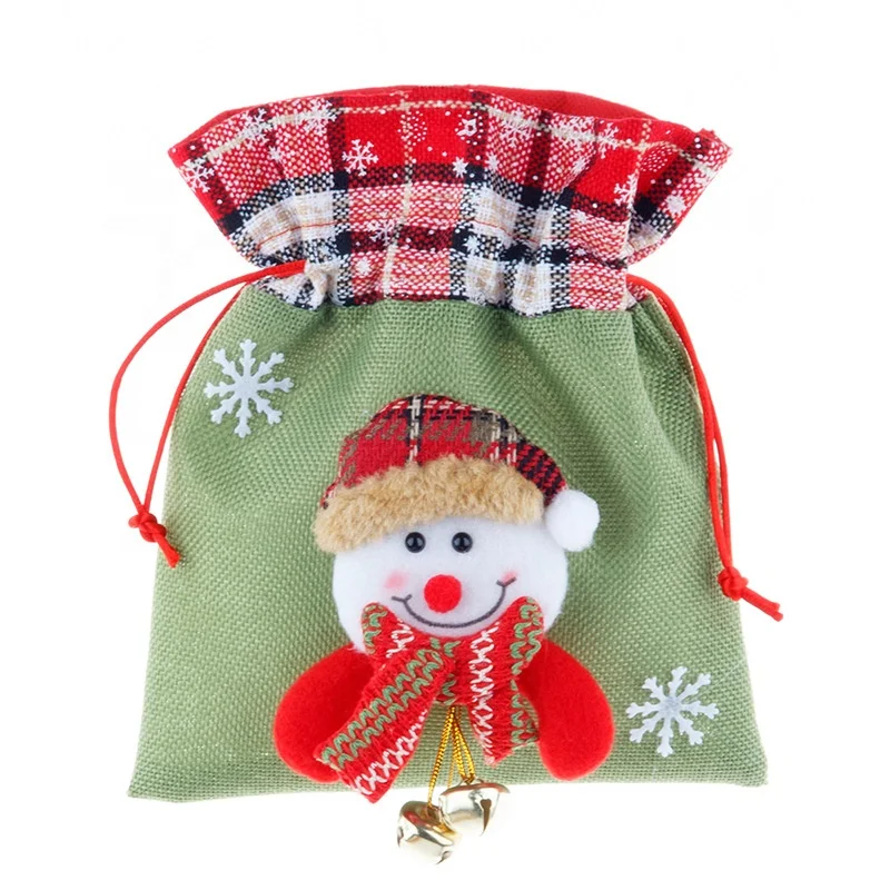 New cute linen candy gift drawstring jute bags christmas with bells