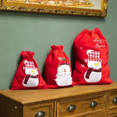 100% Cotton Drawstring Bag Santa Sacks Wholesale Christmas Fabric