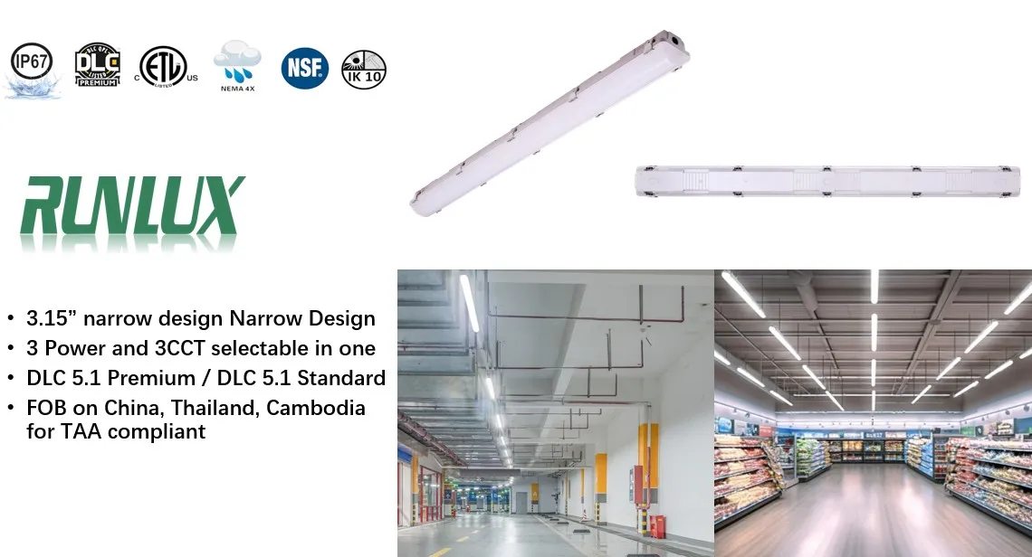 2ft 4ft 5ft 8ft Waterproof Tri-proof Light IP66 IK10 LED Vapor Tight 2ft/4ft/5ft/8ft Industrial Tri Proof Light