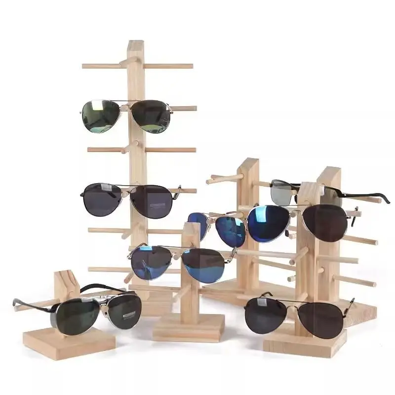 Custom Logo 1-Pair Wood Glasses Spectacle Display Stand Holder Organizer
