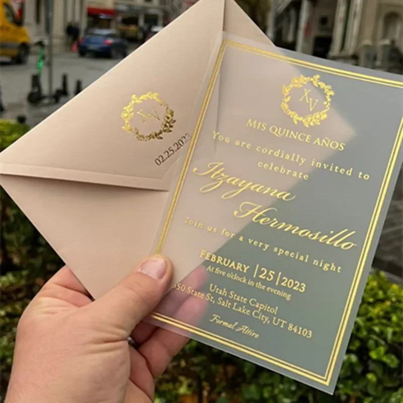 Custom Wedding Party Event Card Wedding Acrylic Invitation Cards Personalized Wedding invitations with Wax Seal GreeneryWedding