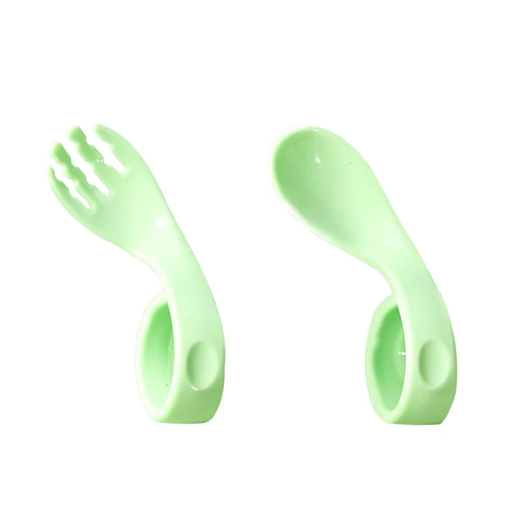 Children learn to eat training spoon and fork set complementary food tableware bent spoon fork baby