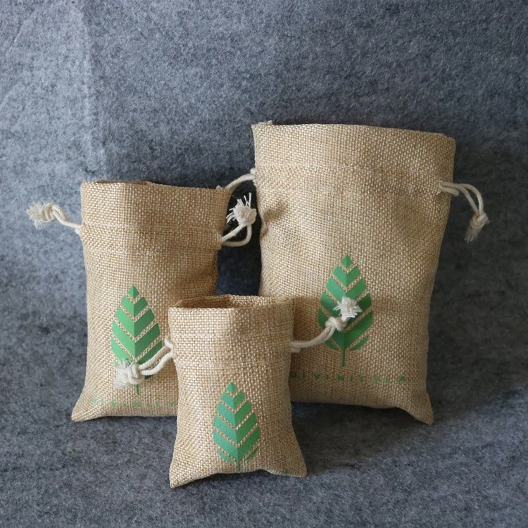 Custom printed gift hessian nepal hemp pouches wholesale hemp jute drawstring bags