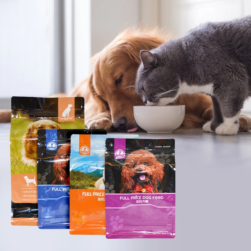 Packaging Printing Custom Flat Bottom Pouch Dry Pet Food Packaging Stand Up Plastic Bags For Dog Food