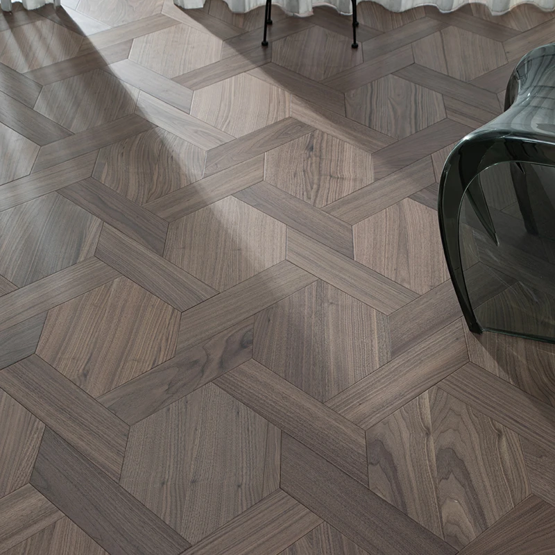 American Walnut Hexagon Woven Design Patterned Parquet Ladder Shaped Wood Flooring
