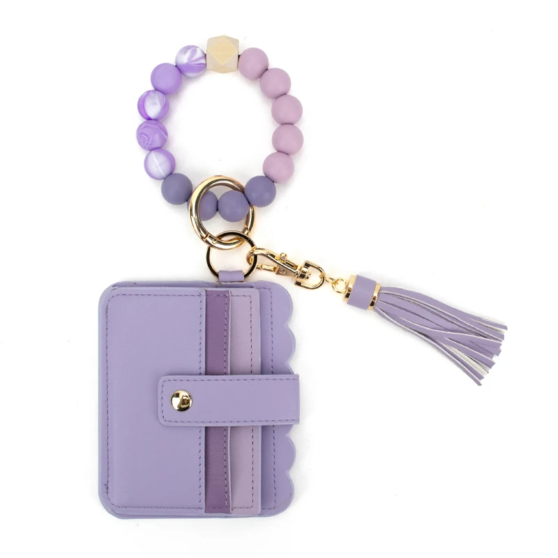 Women Clippable Bead Chain PU Coin Bag Pouch Card Holder Key Chain Wallet Portable Keychain Bags Zip Wristlet Wallet For girls