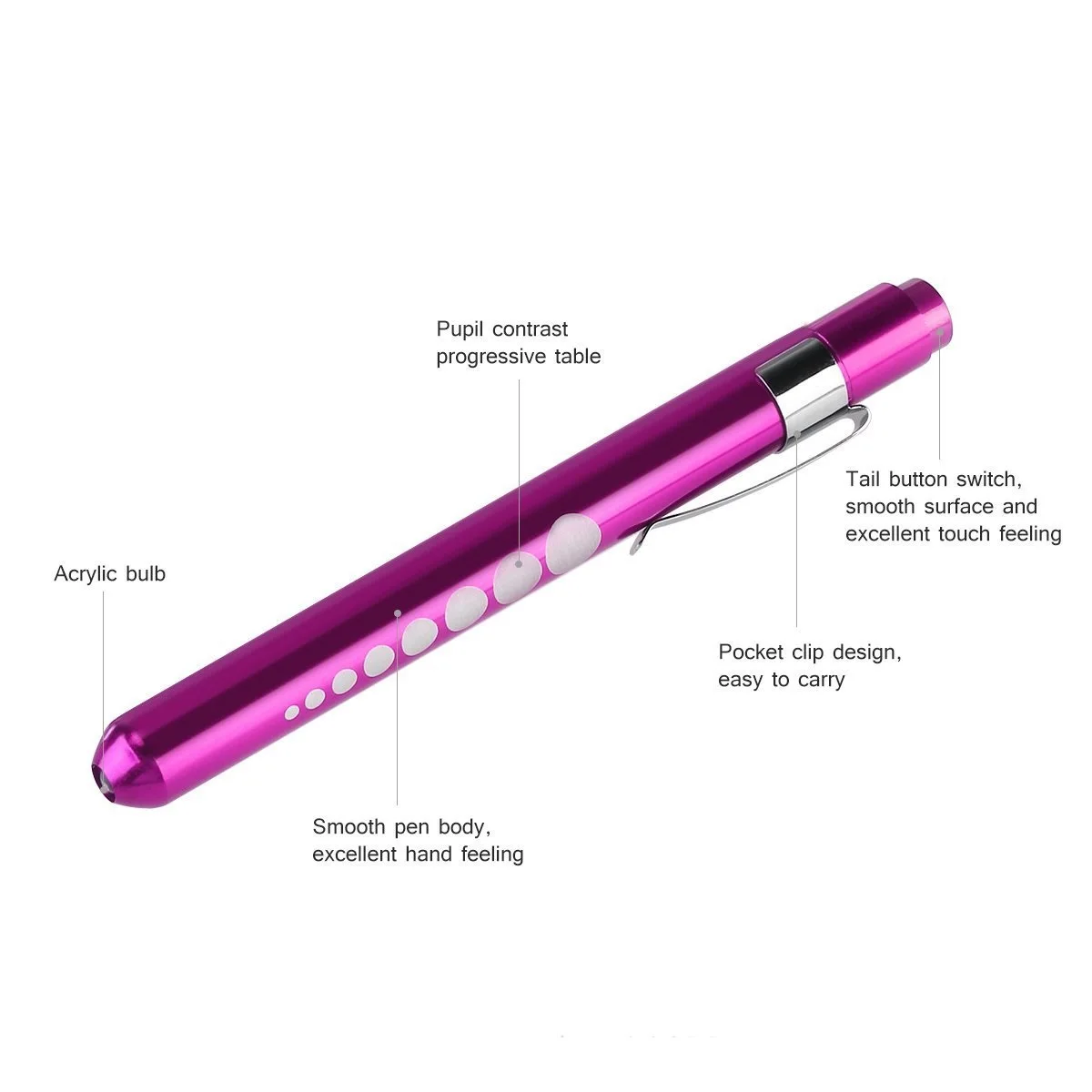 Doctors Nurse Aluminum Alloy Pen Torch Examination Penlight Pupil Gauge Medical LED Pen Light
