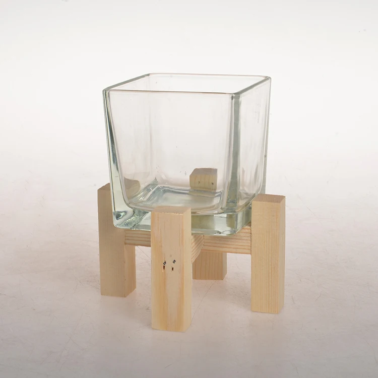 Custom Glass Votive Transparent Square Straight Side Glass Candle Holder For Home Wedding Decoration