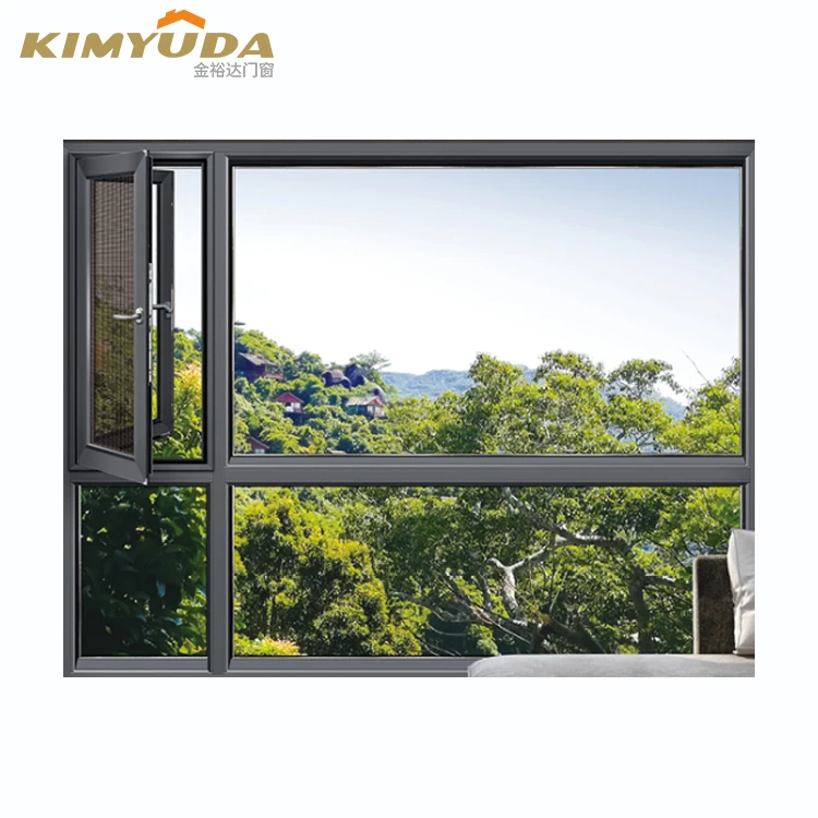 Guangdong 100 broken bridge flat open window screening series waterproof casement window with anti-theft king kong net