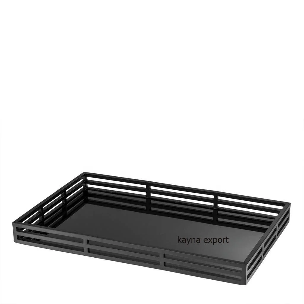 Fancy new arrival black rectangle mirrored metal tray for sale