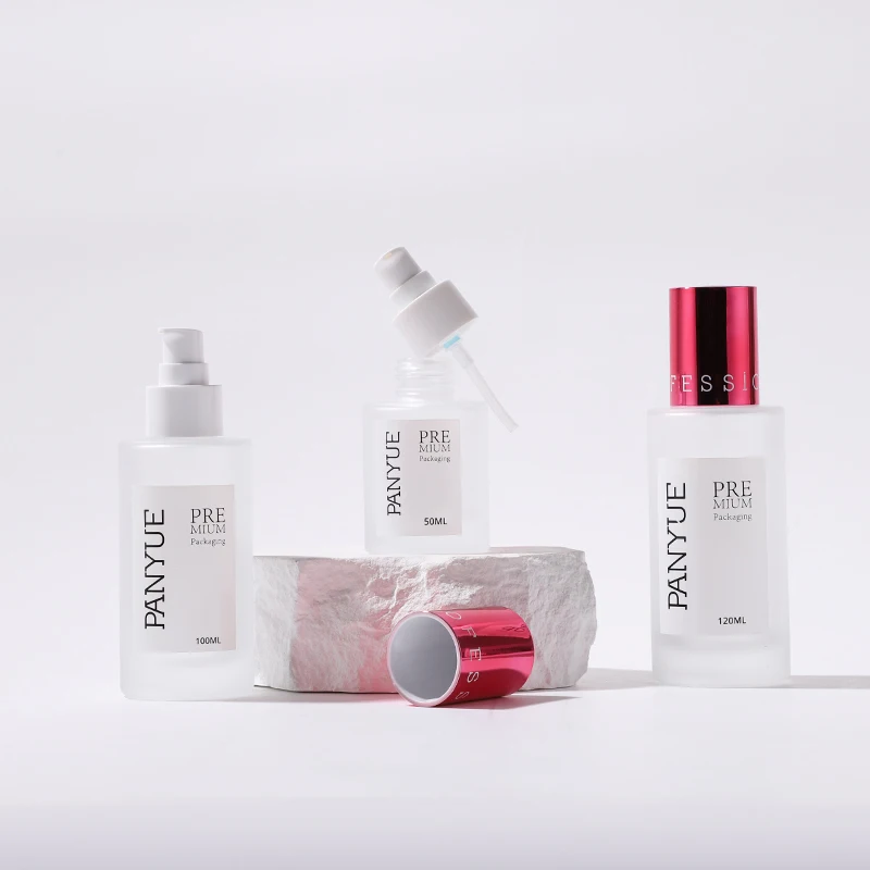 Luxury frosted glass jar serum eye essential oil dropper toner lotion cream pump glass packaging bottle with plating cap